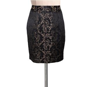 WORTHINGTON Black Metallic Gold Brocade Skirt 8P 8 Petite